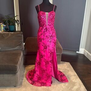 Women’s Pink Mermaid Fit Prom Party Dress Sparkly Sequins Lace Up Back Size 6